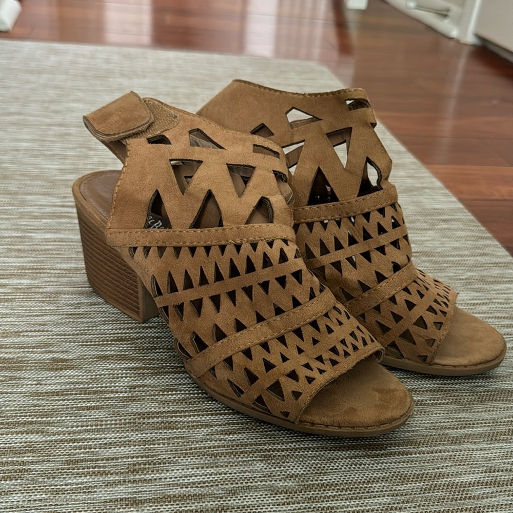 Nude Suede Open Toed Booties